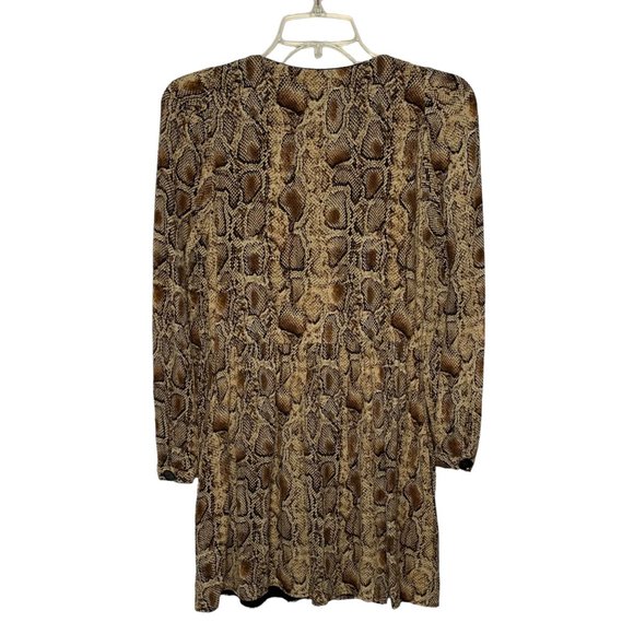 ZARA TRAFALUC Brown Snakeskin Print Button-Up Front Long Sleeve Mini Dress XS - Picture 7 of 9
